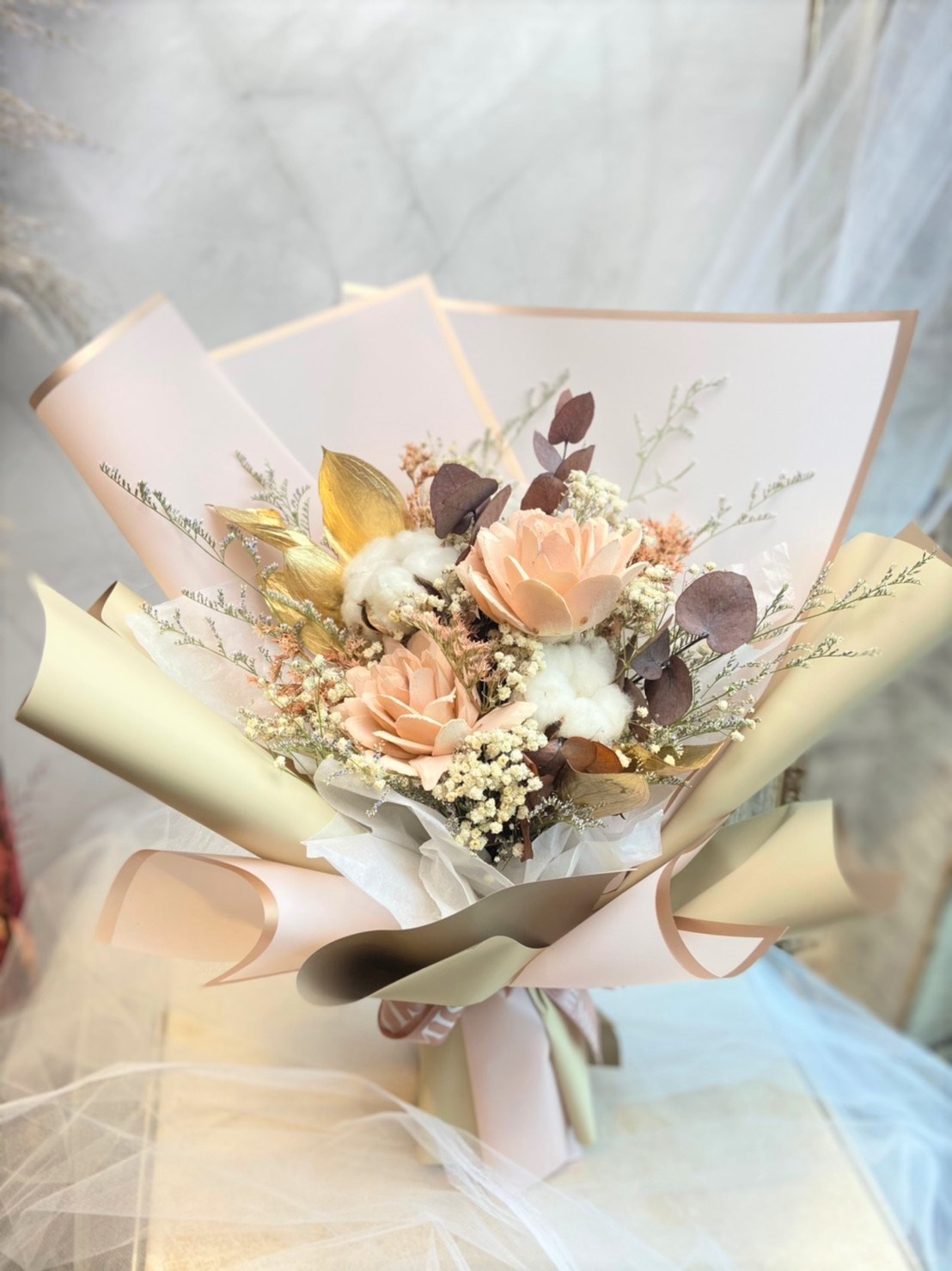 梨花妝感乾燥花束 